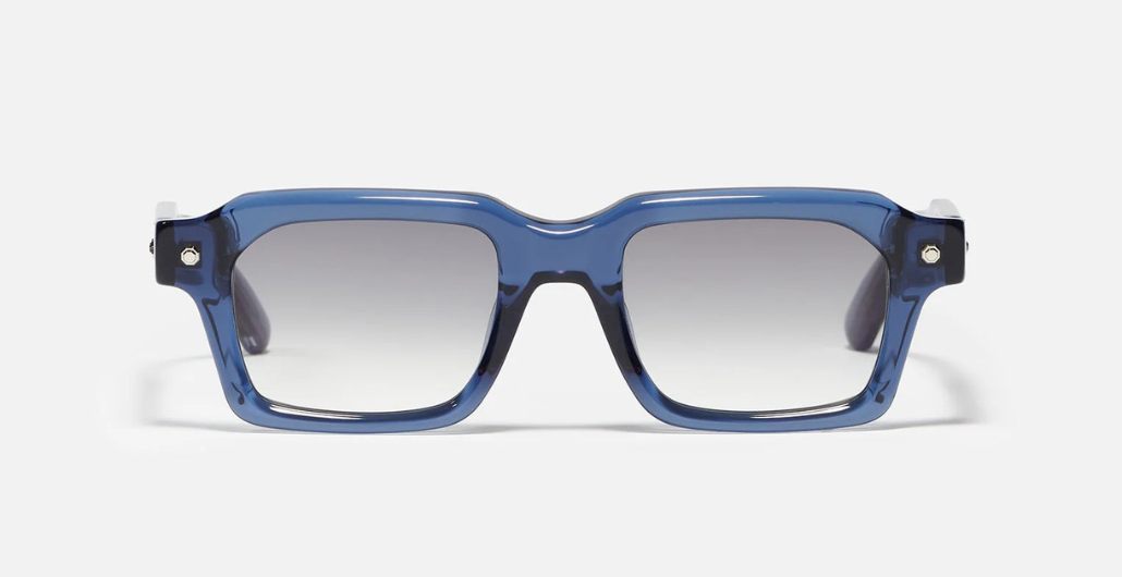 John Dalia P19 | C136 - Luxussonnenbrille mit blauen Rahmen und grauen Gläsern. Eckig &amp; Acetat