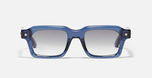 John Dalia P19 | C136 - Luxussonnenbrille mit blauen Rahmen und grauen Gläsern. Eckig & Acetat