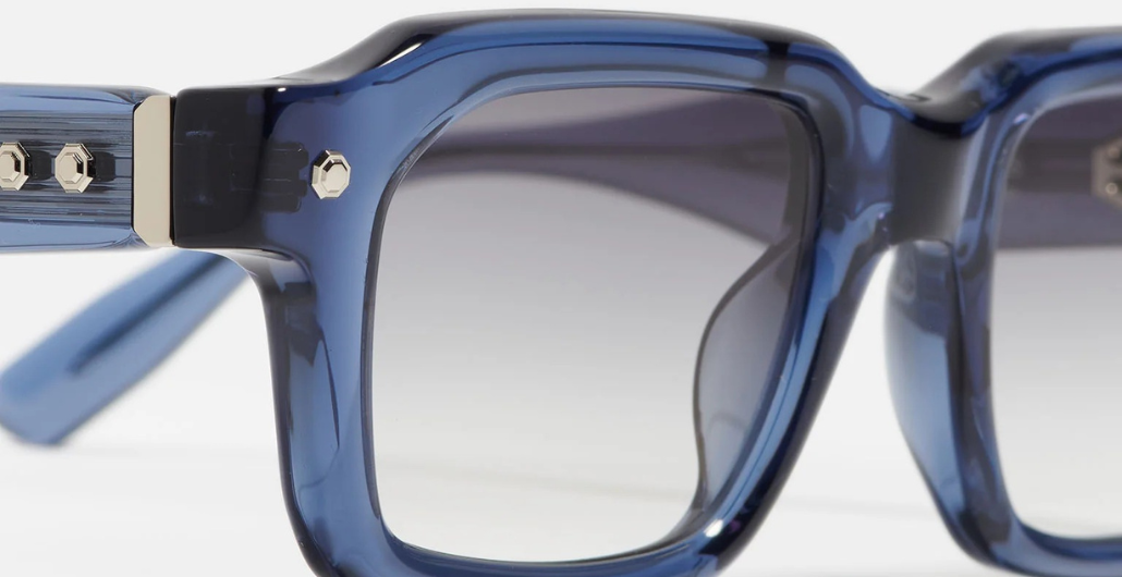 John Dalia P19 | C136 - Luxussonnenbrille mit blauen Rahmen und grauen Gläsern. Eckig &amp; Acetat