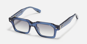 John Dalia P19 | C136 - Luxussonnenbrille mit blauen Rahmen und grauen Gläsern. Eckig & Acetat