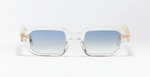 John Dalia P19 | C190 - Luxussonnenbrille mit transparentem Rahmen und blauen Gläsern. Eckig und aus Acetat