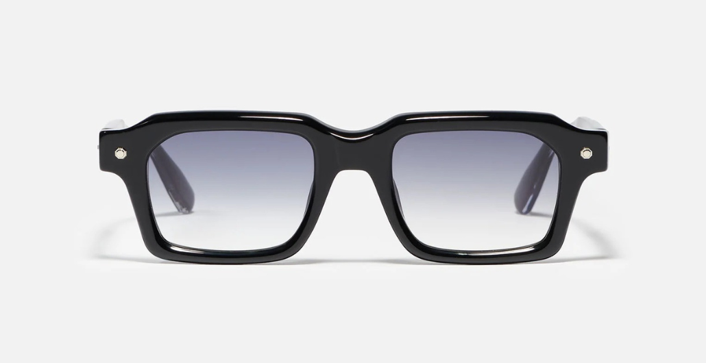 John Dalia P19 | C605 - Luxussonnenbrille mit schwarzen Rahmen und blauen Gläsern. Eckig und aus Acetat