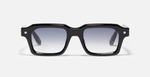 John Dalia P19 | C605 - Luxussonnenbrille mit schwarzen Rahmen und blauen Gläsern. Eckig und aus Acetat
