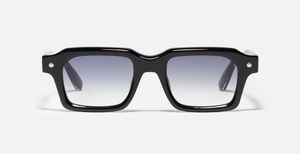 John Dalia P19 | C605 - Luxussonnenbrille mit schwarzen Rahmen und blauen Gläsern. Eckig und aus Acetat