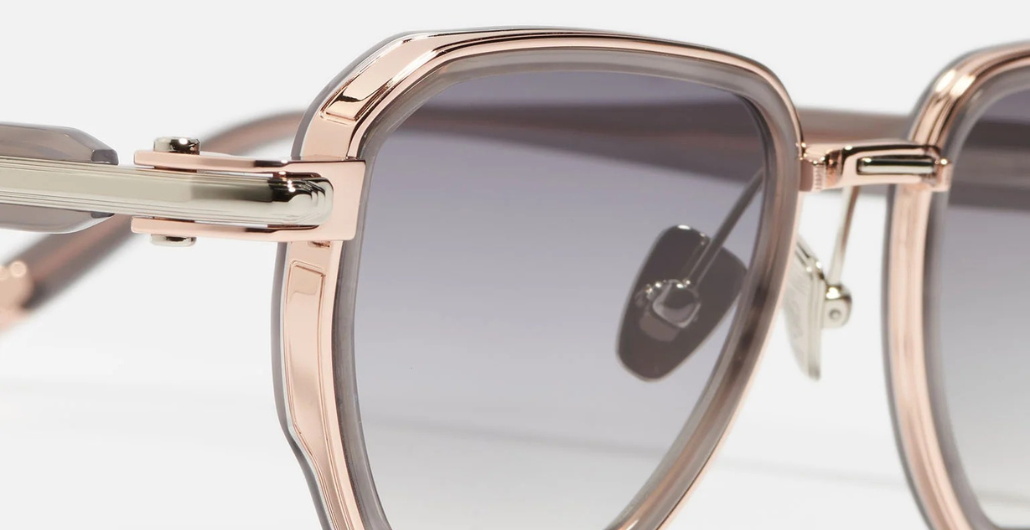 John Dalia Richy | C476 - Luxussonnenbrille mit roségoldenem Rahmen und grauen Gläsern. Acetat &amp; Eckig