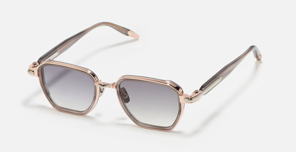 John Dalia Richy | C476 - Luxussonnenbrille mit roségoldenem Rahmen und grauen Gläsern. Acetat &amp; Eckig