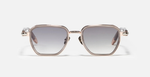 John Dalia Richy | C476 - Luxussonnenbrille mit roségoldenem Rahmen und grauen Gläsern. Acetat & Eckig