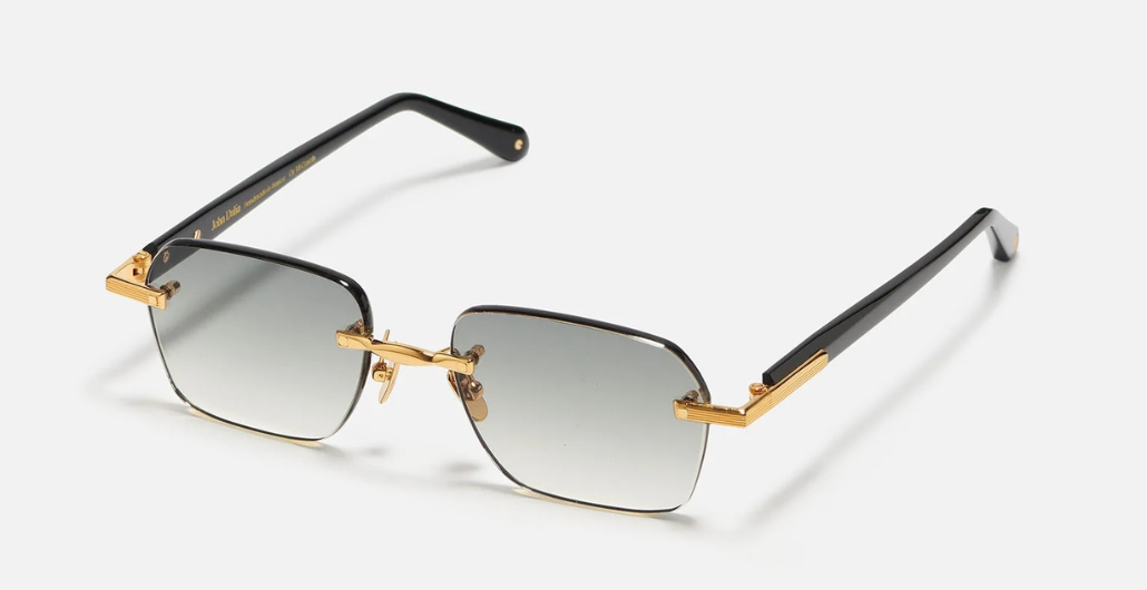 John Dalia Dwayne C506, Eckig und aus Stahl. Goldene Rahmen und grünen Gläser
