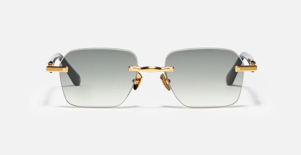 John Dalia Dwayne C506, Eckig und aus Stahl. Goldene Rahmen und grünen Gläser