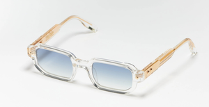 John Dalia P16 | C190 (47) - Luxussonnenbrille mit transparentem Rahmen und blauen Gläsern in Eckig.