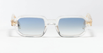 John Dalia P16 | C190 (47) - Luxussonnenbrille mit transparentem Rahmen und blauen Gläsern in Eckig.