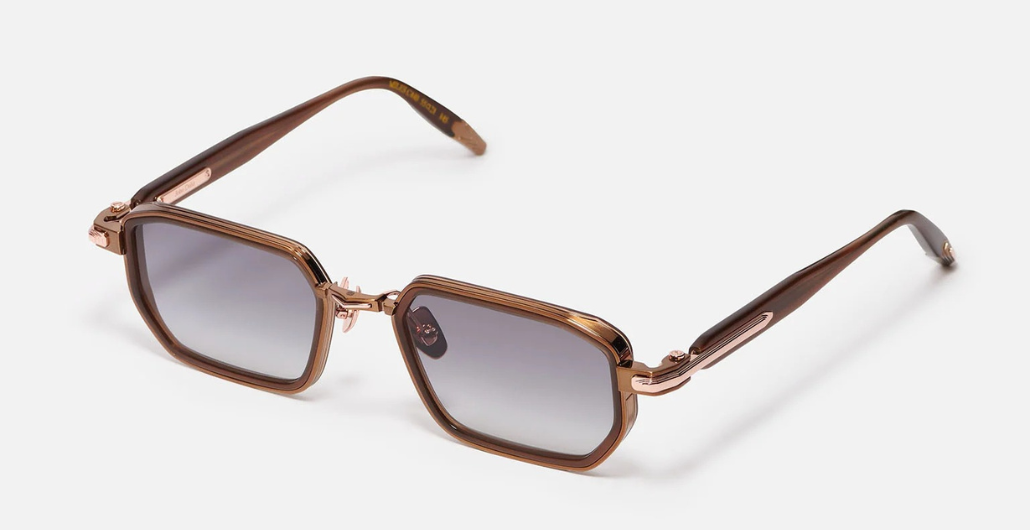 John Dalia Miles | C440 - Luxussonnenbrille mit goldenem Rahmen und grauen Gläsern.