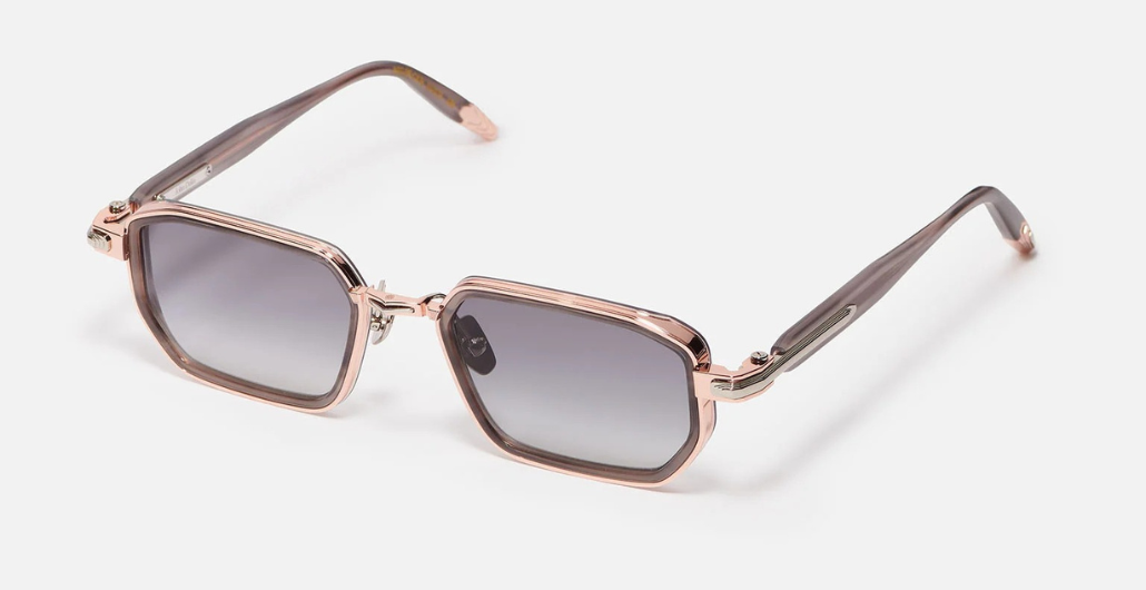 John Dalia Miles | C476 - Luxussonnenbrille mit rosegoldenem Rahmen und grauen Gläsern.