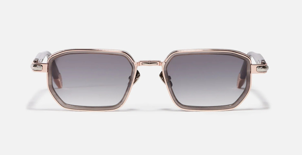 John Dalia Miles | C476 - Luxussonnenbrille mit rosegoldenem Rahmen und grauen Gläsern.