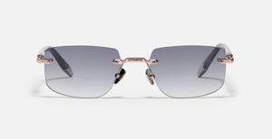 John Dalia R04 | C476 - Luxussonnenbrille mit roségoldenem Rahmen und grauen Gläsern.