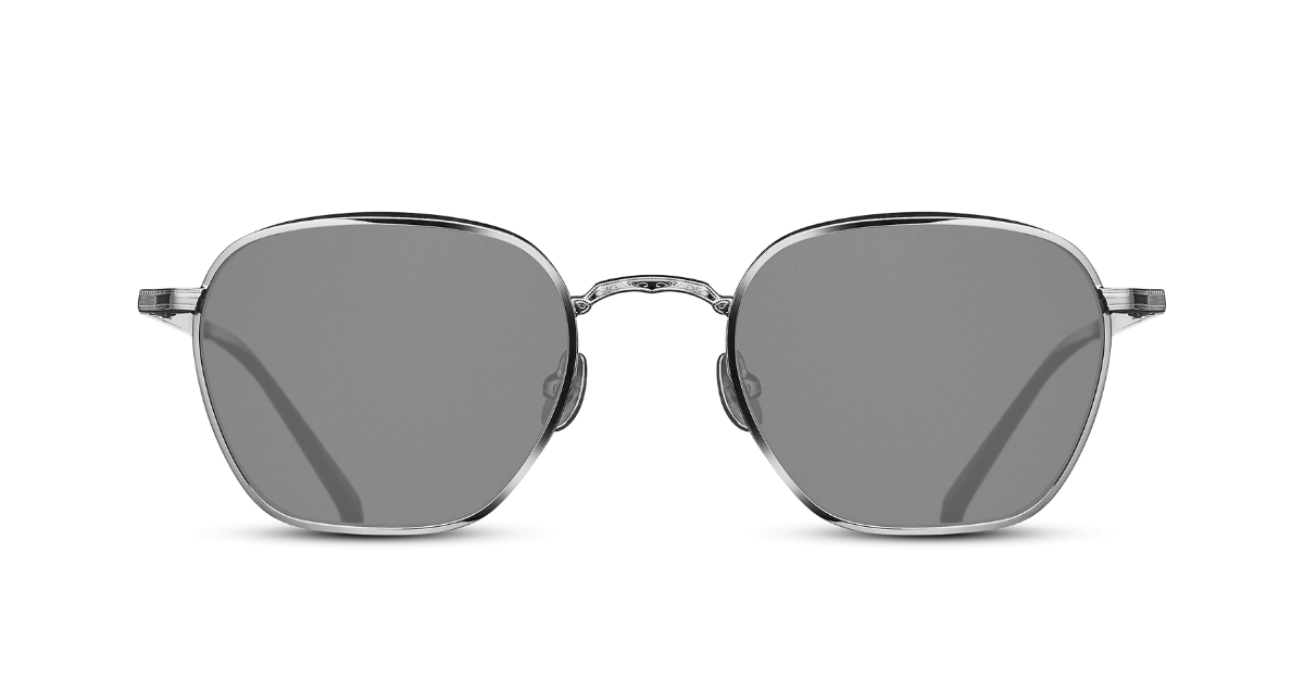 Matsuda M3101 | Palladium White - Matte Black Runde Luxussonnebrille mit silbernem Rahmen und grauen Gläsern