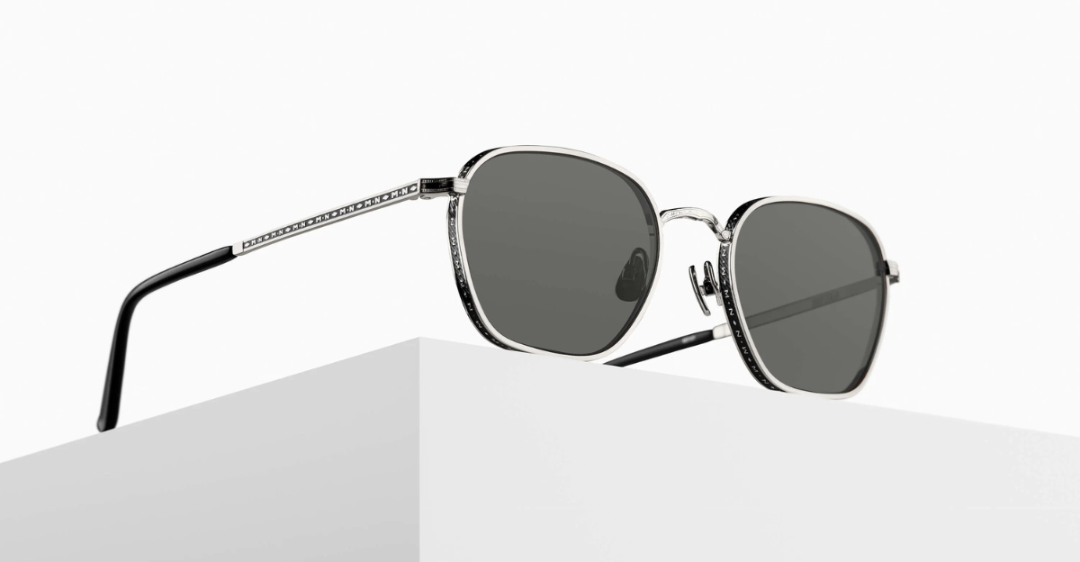 Matsuda M3101 | Palladium White - Matte Black Runde Luxussonnebrille mit silbernem Rahmen und grauen Gläsern