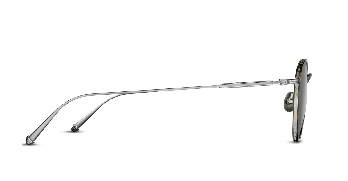 Matsuda M3085-I |  Brushed Silver - Khaki Tortoise runde Luxussonnebrille mit silbernem Rahmen und grauen Gläsern