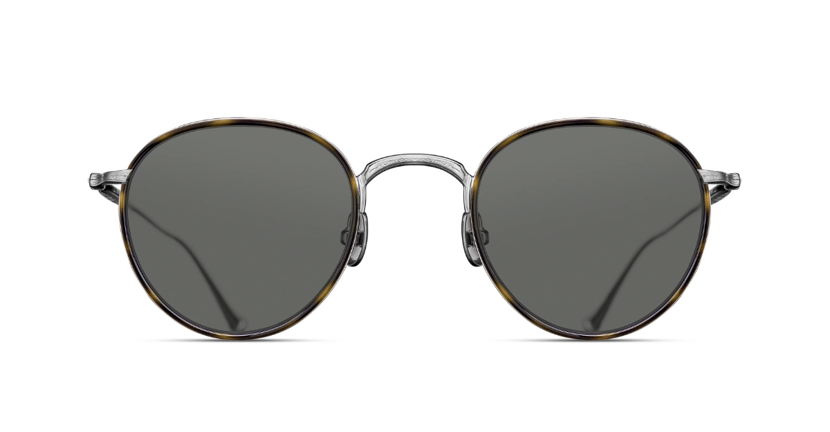 Matsuda M3085-I |  Brushed Silver - Khaki Tortoise runde Luxussonnebrille mit silbernem Rahmen und grauen Gläsern