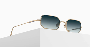 Matsuda M3163 | Brushed Gold - Luxussonnenbrille mit goldenen Rahmen und blauen Gläsern, hergestellt in Japan