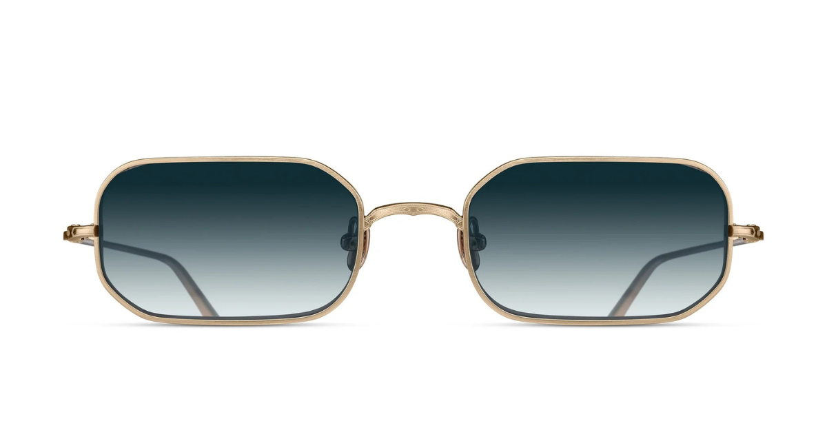Matsuda M3163 | Brushed Gold - Luxussonnenbrille mit goldenen Rahmen und blauen Gläsern, hergestellt in Japan