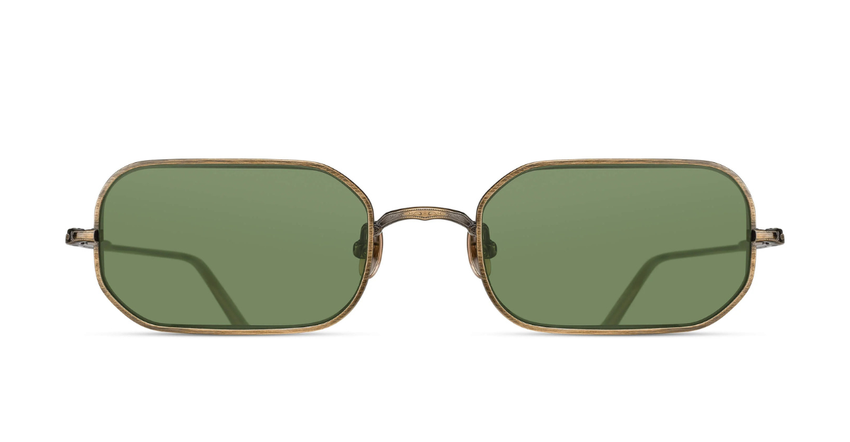 Matsuda M3163 | Antique Gold Sage Green - Luxussonnenbrille mit eckigem goldenen Rahmen und grünen Gläsern, hergestellt in Japan