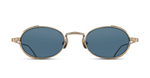 Matsuda M3169 | Brushed Gold - Luxussonnenbrille mit ovalem goldenen Rahmen und blauen Gläsern, hergestellt in Japan