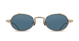 Matsuda M3169 | Brushed Gold - Luxussonnenbrille mit ovalem goldenen Rahmen und blauen Gläsern, hergestellt in Japan