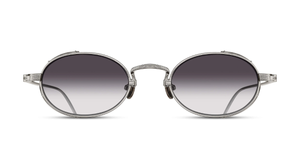 Matsuda M3169 | Palladium White - Luxussonnenbrille mit silbernem Rahmen und grauen ovalen Gläsern, hergestellt in Japan