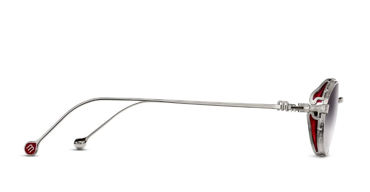 Matsuda M3169 | Palladium White - Luxussonnenbrille mit silbernem Rahmen und grauen ovalen Gläsern, hergestellt in Japan