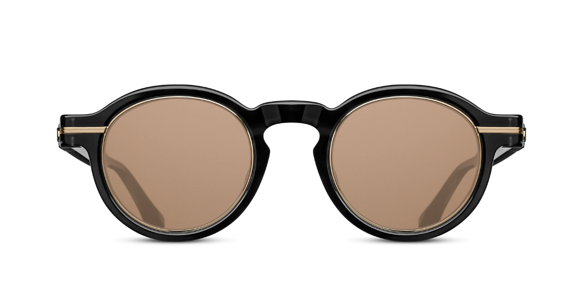 M2050 |  Black - Brushed Gold - Runde Luxussonnenbrille handgefertigt in Japan