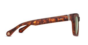 Matsuda M1033 | Walnut Amber - Luxussonnenbrille mit braunem Rahmen und grünen Gläsern handgemacht in Japan in Eckig