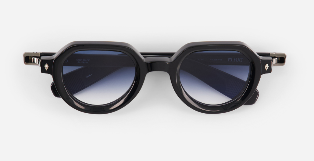 Elnat | N/AS-1 - luxuriöse Sonnenbrille in schwarz mit blauen verlaufsgläsern, gefertigt in Japan