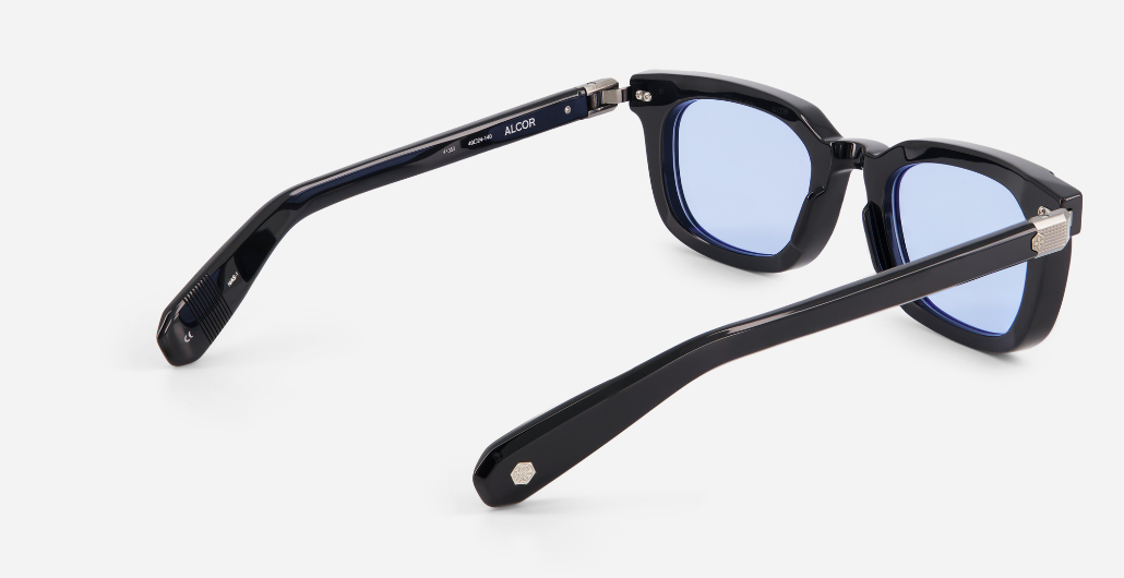 Alcor | N/AS-1 - luxuriöse Sonnenbrille in schwarz mit blauen verlaufsgläsern, gefertigt in Japan