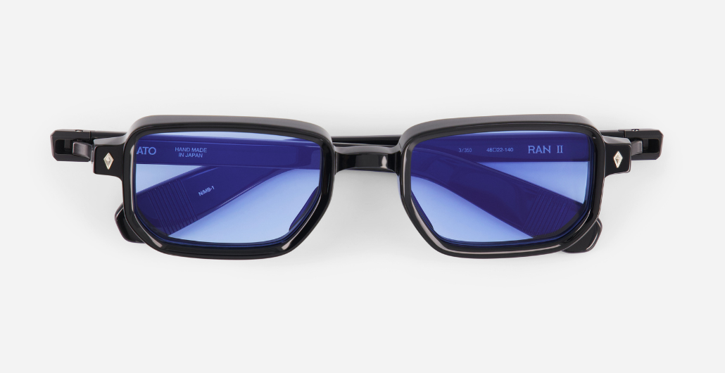 Ran II | N/MB-1 - luxuriöse Sonnenbrille in schwarz mit blauen verlaufsgläsern, gefertigt in Japan