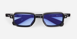 Ran II | N/MB-1 - luxuriöse Sonnenbrille in schwarz mit blauen verlaufsgläsern, gefertigt in Japan