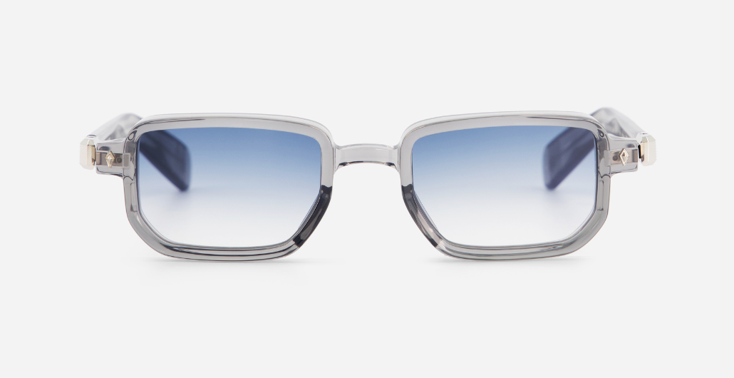 Ran II | MTC/P-1 - luxuriöse Sonnenbrille in weiß mit blauen verlaufsgläsern, gefertigt in Japan