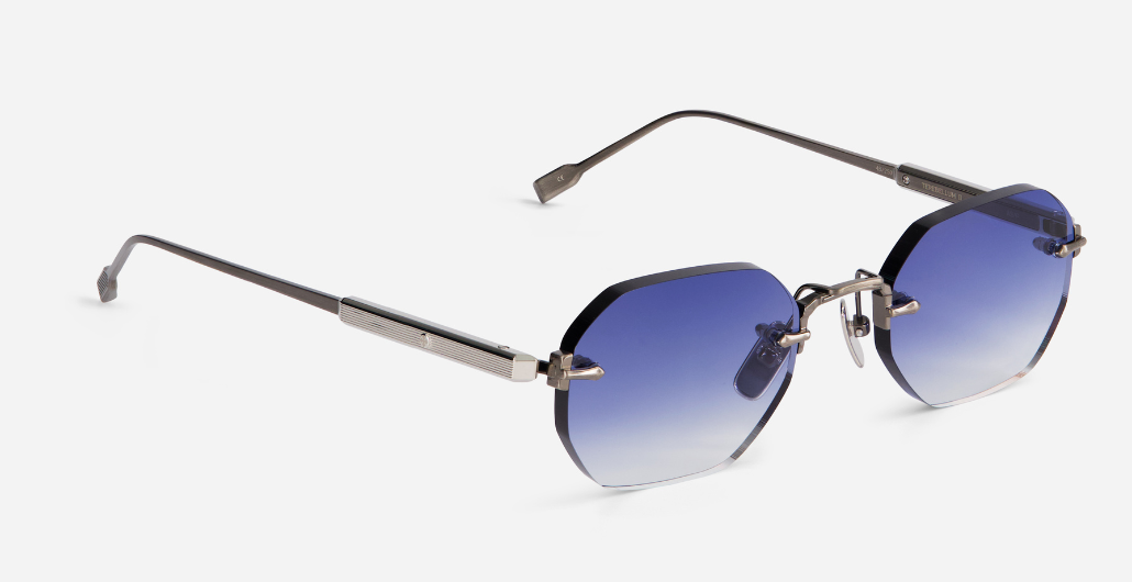 Sato Terebellum II | AS/P randlose Luxussonnebrille mit polygonale Gläsern in Blau mit Metallbügel