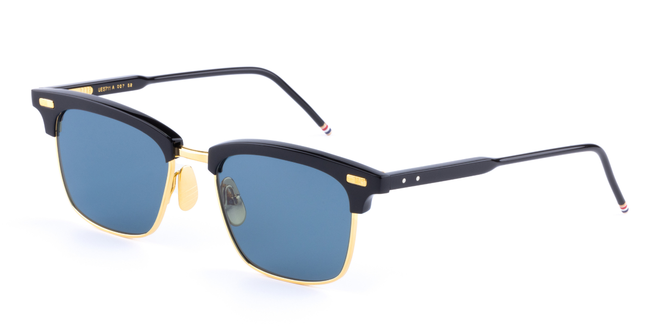 Thom Browne 711A | 007 Luxussonnenbrille in Schwarz mit blauen Gläsern, hergestellt in Japan
