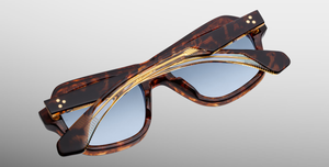 Jacques Marie Mage Tamerlis Argyle - Luxus-Sonnenbrille handgefertigt in Japan mit braunem Rahmen und blauen Gläsern