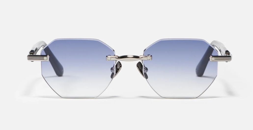 John Dalia Timothy C529 -  Luxussonnenbrille in Silber mit blauen Gläsern