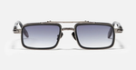 John Dalia Dane | C420 - Luxussonnenbrille mit schwarzem Rahmen und blauen Gläsern.