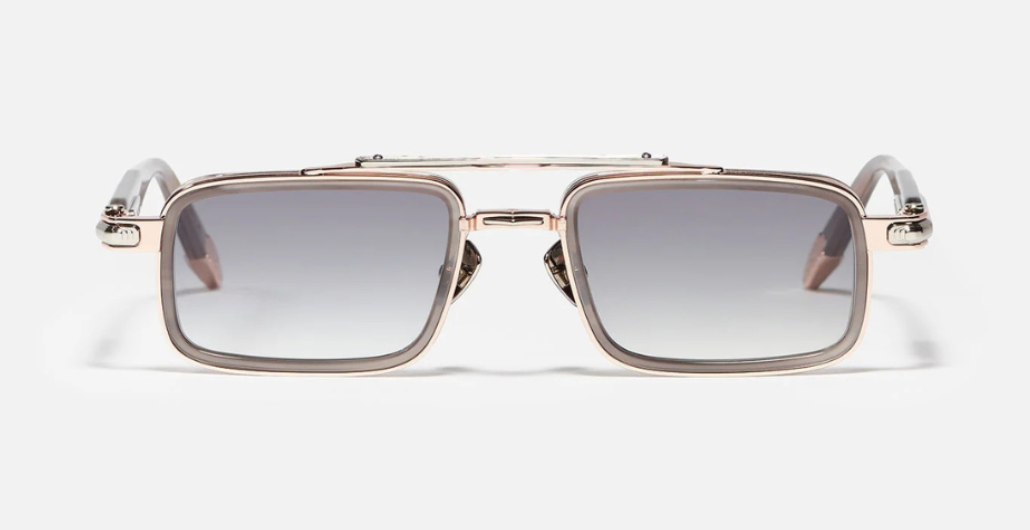 John Dalia Dane | C476 - Luxussonnenbrille mit rosegoldenem Rahmen und grauen Gläsern.