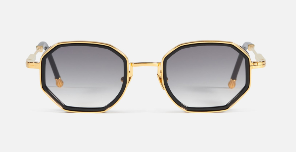 John Dalia Keaton C100 luxury sunglasses with blue lenses and gold ...