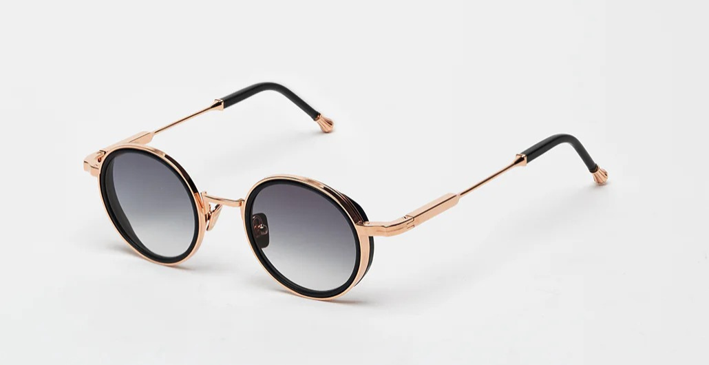 John Dalia Daniel | C140 Runde Luxus-Sonnenbrille mit goldenem Rahmen und grauen Gläsern