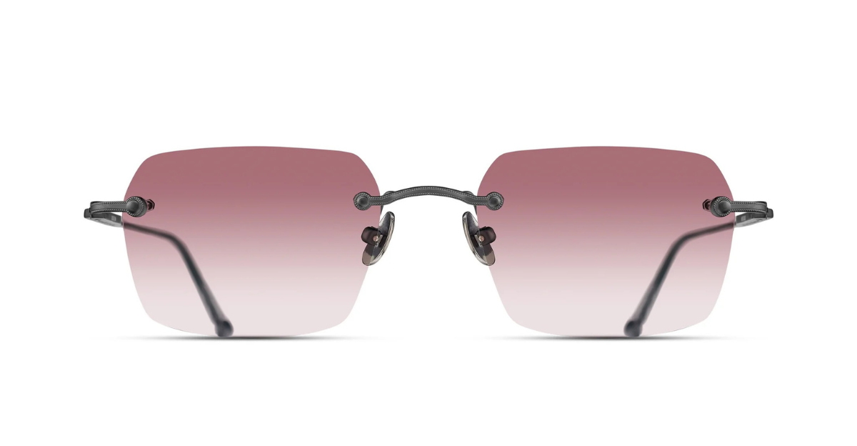 Matsuda M5008 | Matte Black - Eckige Luxussonnenbrille mit schwarzen Rahmen und rosa Gläsern handgemacht in Japan 