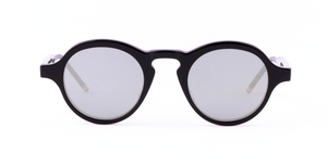 Thom Browne 926A | 001 runde Luxus-Sonnenbrille mit schwarzem Rahmen und blauen Gläsern