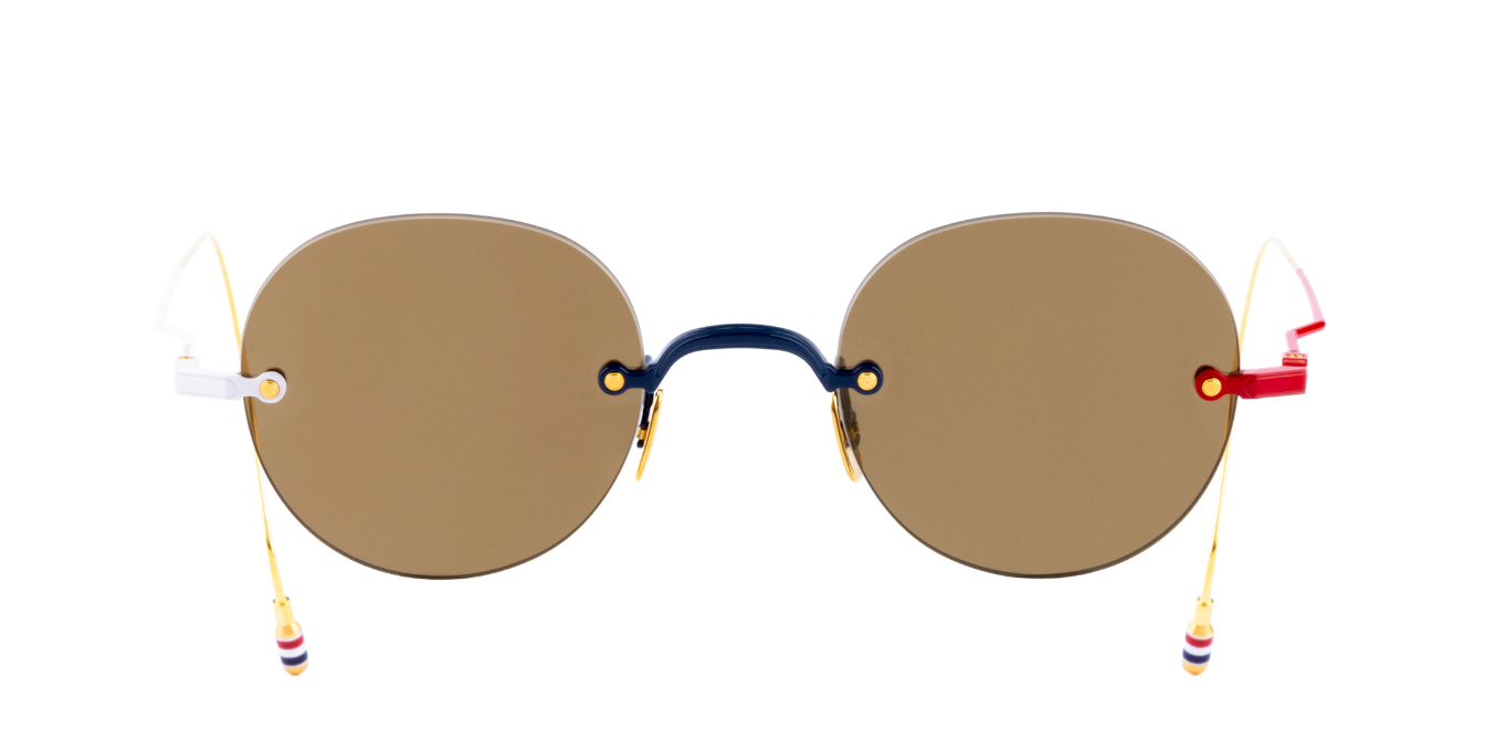thom browne 937a 711 Runde Sonnenbrille Rahmenlos und braunen Gläsern

