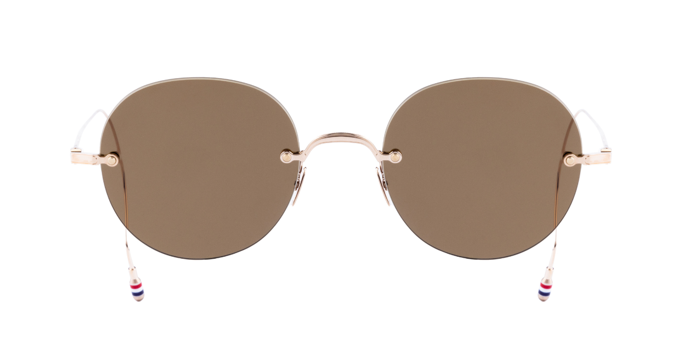 thom browne 938a 711 randlose Titansonnenbrille in gold mit braunen Gläsern