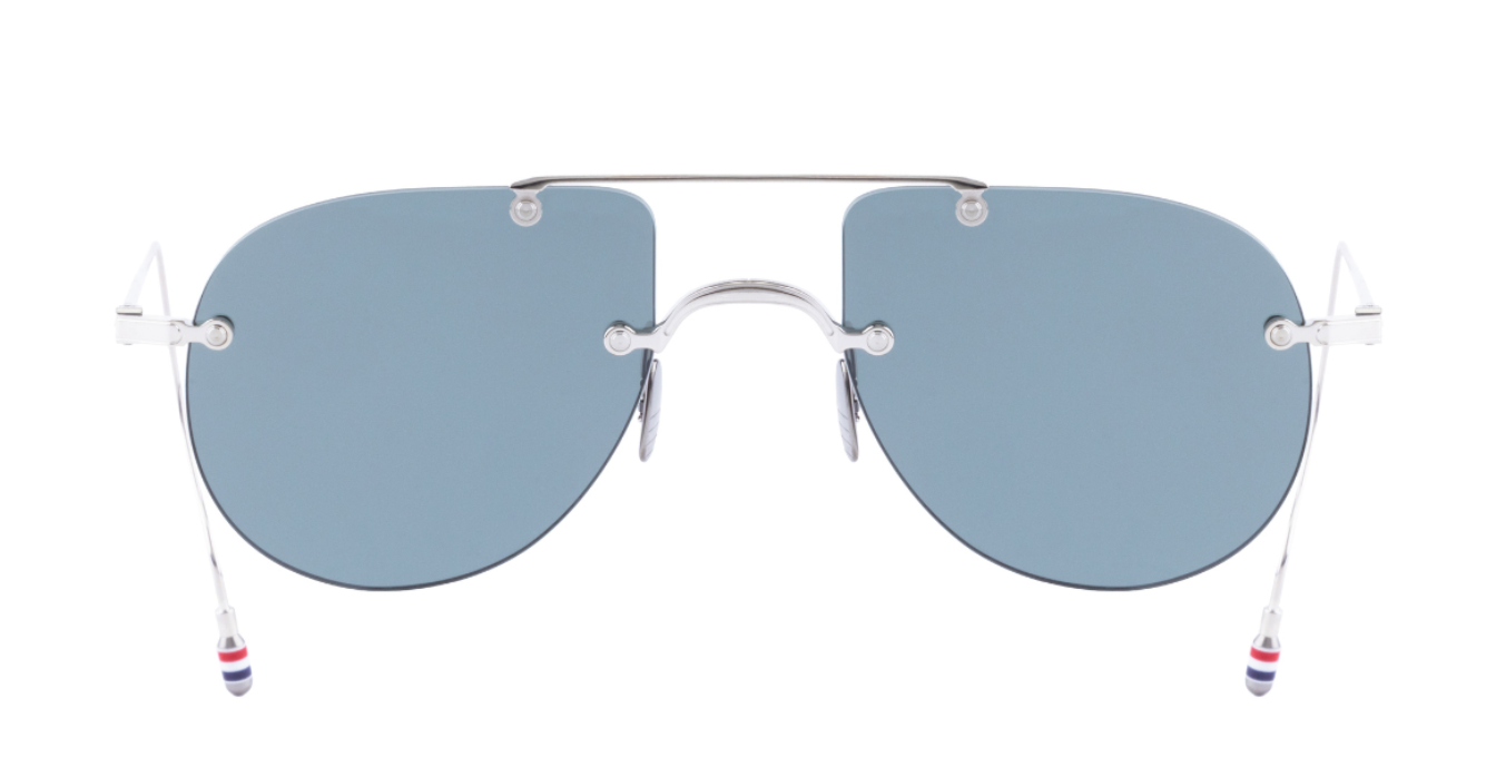 thom browne 939a 045 randlose aviotor sonnenbrille in silber mit grauen gläsern